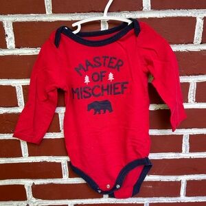 George | master of mischief red long sleeve onesie | size 18-24m